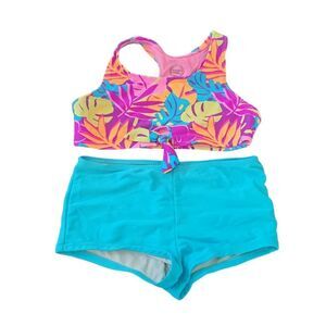 Fun Bright Colored Leaf Boy-Shorts Bikini Different Sizes Top 7/8 Bottom 6/6x